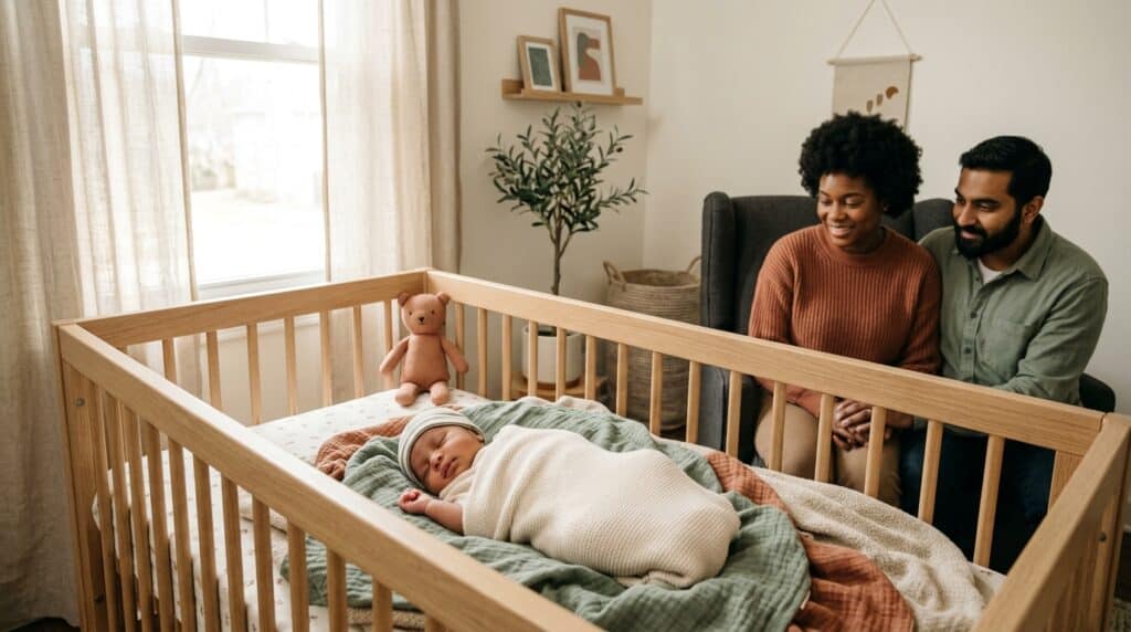 recém-nascido dormindo em ambiente tranquilo durante rotina diária